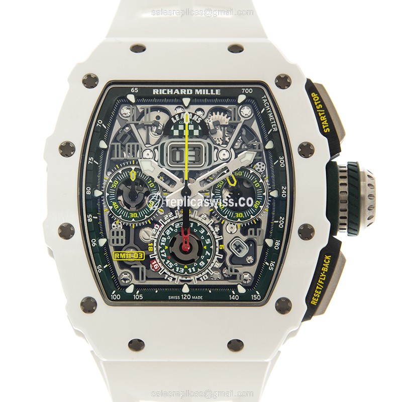 Richard Mille RM11-03 Replica - Automatic Ceramic - Transparent - White Rubber Strap - Clasp